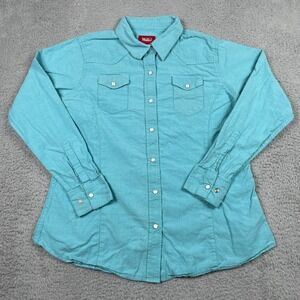 Walls Western Pearl Snap Shirt Mens Large Turquoise Blue Long Sleeve Cotton